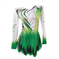 Robe de patinage artistique LIUHUO verte ombrée avec strass, manches longues, motif abstrait et ourlet festonné, costume de compétition pour filles