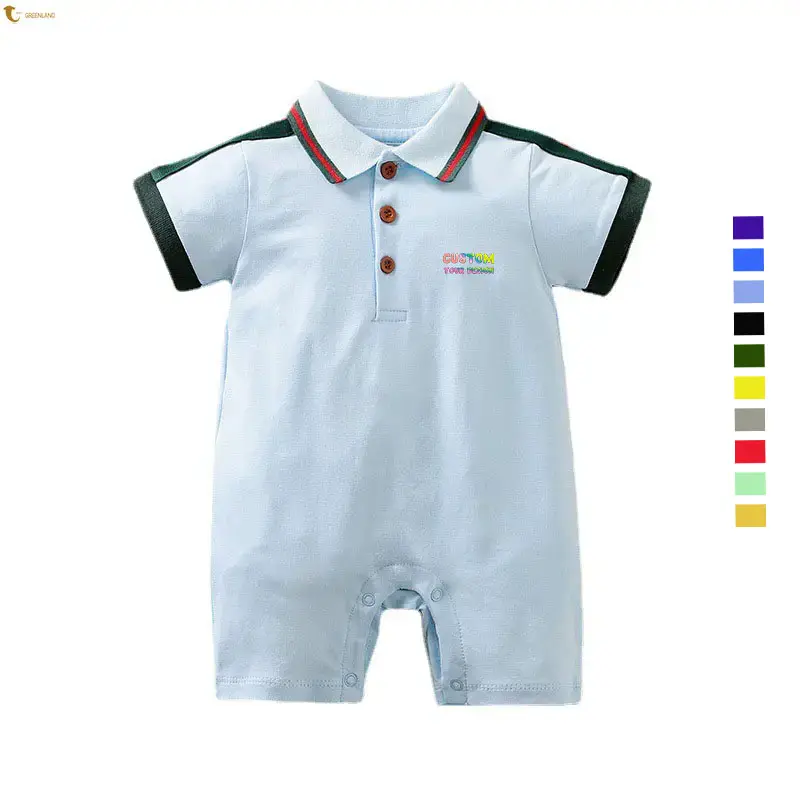 Venda quente do bebê roupas 100% algodão confortável polo romper infantil manga curta bodysuit