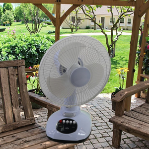 Ventilateur de table solaire rechargeable de haute qualité à livraison rapide, 12 pouces, avec panneau solaire et 2 ampoules LED - Product Image 4