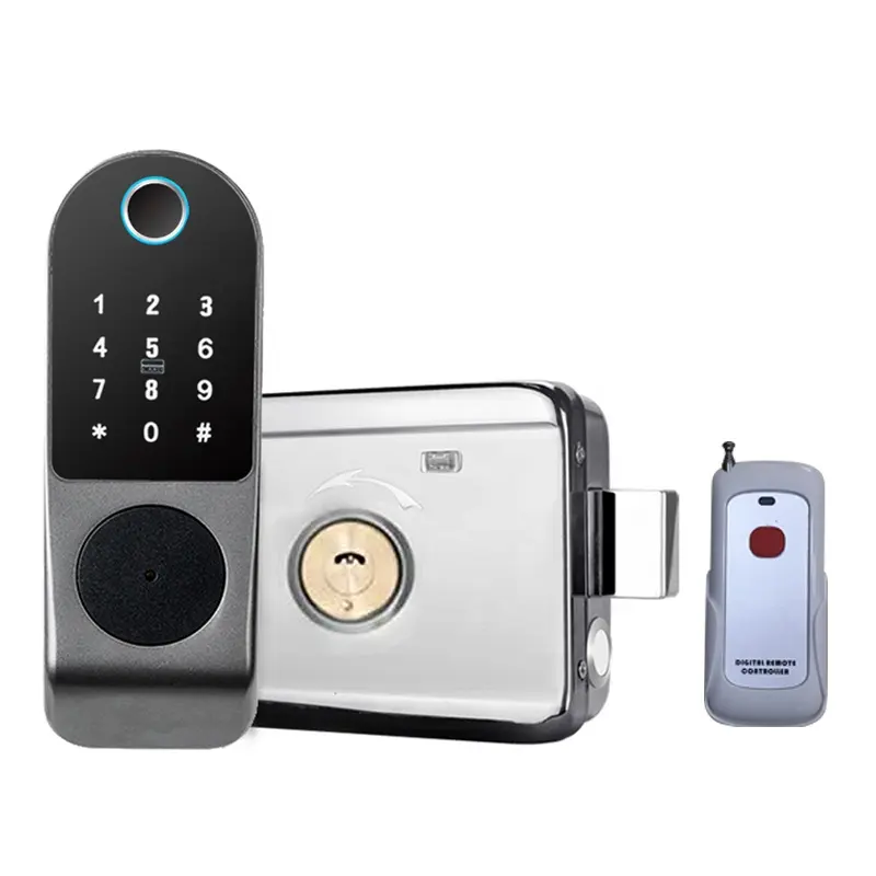 Pengunci Pintu Remote Control Pintar Aplikasi Ponsel Deadbolt Pengendali Jarak Jauh Pengunci Pintu Digital Sidik Jari