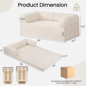 Canapé-<span class=keywords><strong>lit</strong></span> futon moderne pliable 5 pouces avec accoudoirs amovibles et housse lavable, mousse haute densité, pour chambre à coucher - Product Image 2