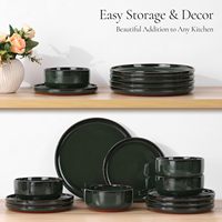 EKA 2026 Nouveau design en stock, service de table rond complet de 16 pièces en grès noir mat, assiettes en céramique avec tasses