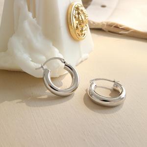 Fashion Dainty Jewelry Sterling <strong>Silver</strong> Gold Plated Earrings Trendy Tube <strong>Hoop</strong> Earrings Thick <strong>Small</strong> Hollow <strong>Hoops</strong> - Product Image 5