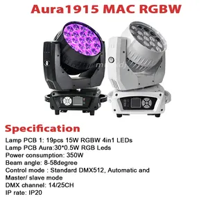 Aura 1915 19*15W rgbw 4in1 LED Wash Luz con cabezal móvil para discoteca Bar Night Club