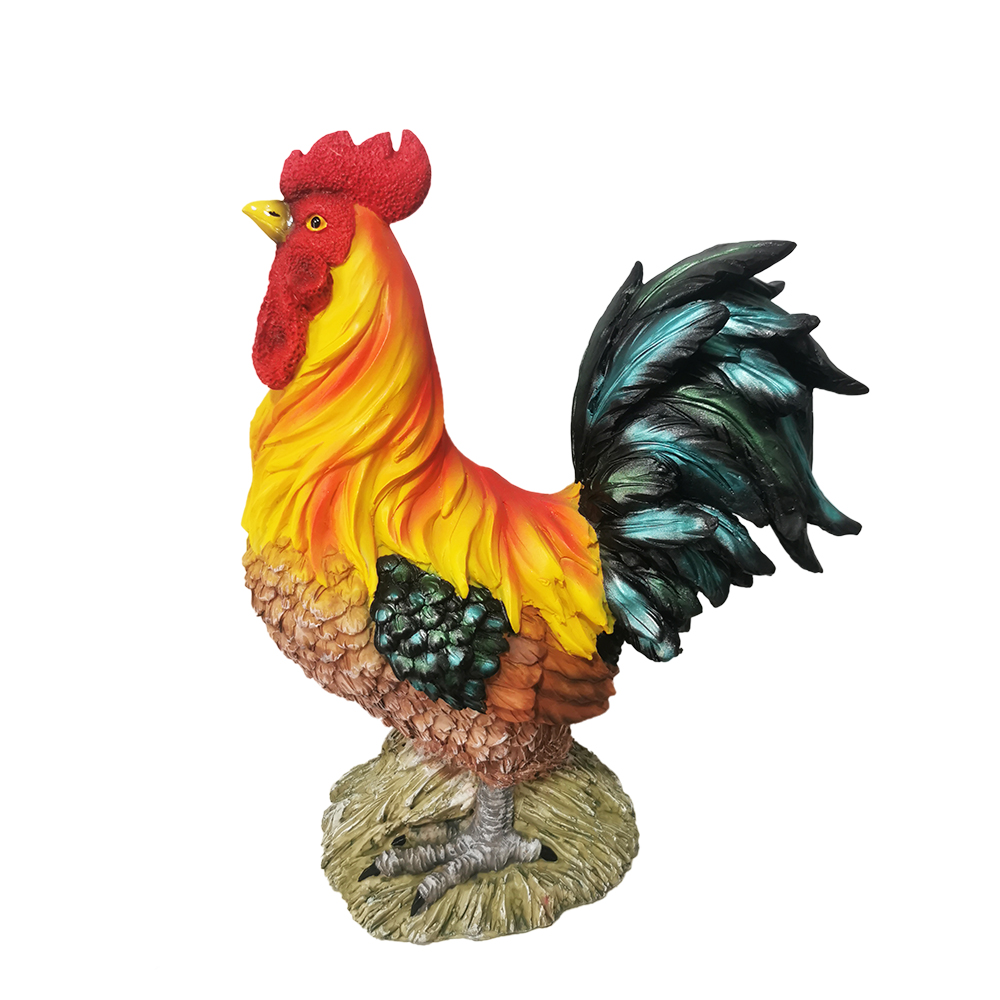 Statue d'animal de poule de coq extérieur coloré d'art de cour de résine avec la figure de signe de bienvenue pour la décoration de jardin