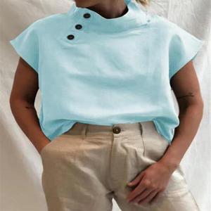 Chemisiers pour femmes Fashion Short Sleeve Elegant White Shirt Summer Casual Oversized <span class=keywords><strong>Chic</strong></span> Tunic Blouse - Product Image 5