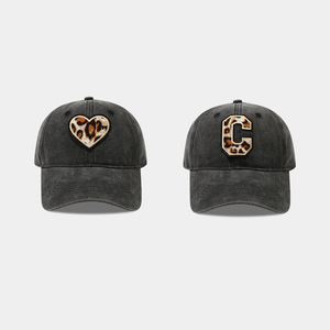New Arrival Youmite 2 Logos Available Wholesale Washed Cotton Baseball <b>Hat</b> <b>Leopard</b> Heart C Logo Image Letter Unisex Common - Product Image 2