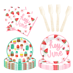 DAMAI Nuevo Juego de Vajilla Desechable con Diseño Personalizado Temático de Verano, Platos, Vasos y Servilletas de Papel para Postres y Cena con Temática de Helado - Product Image 3