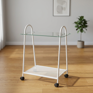 Minimalist Double Tier Metal <b>Storage</b> Cart with Wheels <b>for</b> Living Room Tableware KTS-230512-09 - Product Image 2