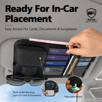 Bolsa de Almacenamiento para Visera de Coche con Clip para Tarjetas Desmontable, Clip Magnético para Gafas de Sol y Capa de Bloqueo RFID para Tarjetas y Billetes