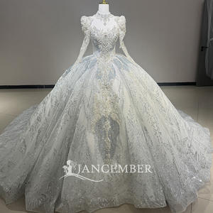 <span class=keywords><strong>Robe</strong></span> de mariée de bal Dw0177, <span class=keywords><strong>robe</strong></span> de mariée à lacets recouverts, manches longues, dentelle, perles, dos nu, robes de mariée personnalisées Jancember - Product Image 2