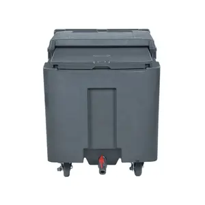 Grey 110L Insulated Ice Caddy Sliding Lid Mobile Ice Bin