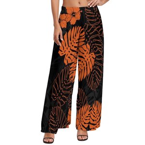 New Wholesale Custom ized Logo Hawaiian Style Hohe Taille Plus Size Damen Lose Hose Floral Tapa Printed Long Wide Leg Pants - Product Image 3