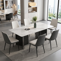 Table à manger rectangulaire minimaliste de luxe écologique avec pieds en acier carbone moderne et plateau en pierre frittée – Mobilier de maison