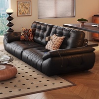 Vente directe usine – Canapé trois places en cuir véritable style vintage « Space-Cloud », design italien, luxe discret, rétro, noir, lignes droites