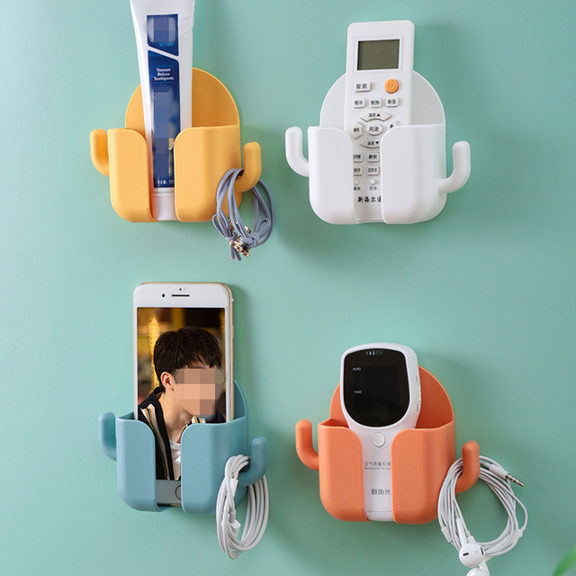 Punch Free Wall Mounted Remote Control Storage Box Mobile Phone Charging Rack Holder