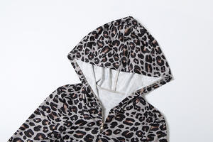 Completo <span class=keywords><strong>Donna</strong></span> <span class=keywords><strong>Primavera</strong></span> Autunno, Giacca con Cappuccio Stampa Leopardata e Pantaloni Lunghi, Set Due Pezzi Casual Streetwear - Product Image 6