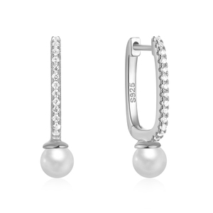 CANNER Pendientes de Aro Grandes de Plata de Ley S925 con Colgante de Perla en Forma de U y Circonita Blanca de 18k - Product Image 1