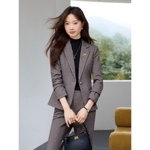 Women's Woolen Suit Set Solid Color Anti-Wrinkle Slim Fit Casual Business Wear - Product Image 2