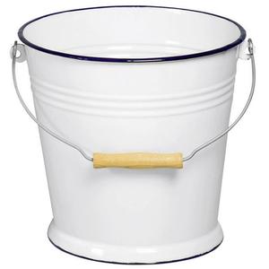 Cubo de Agua KARL KRGER de 5l Esmaltado en Blanco con Asa de Madera - Product Image 1