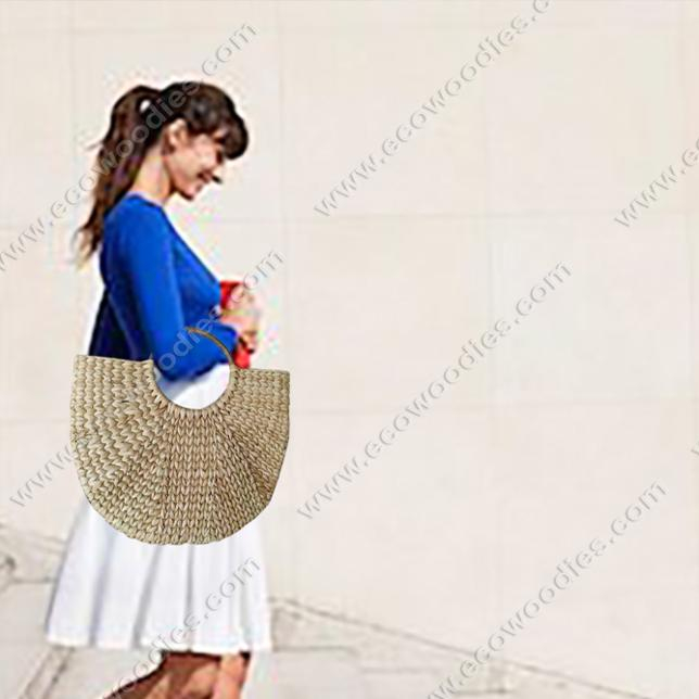 Hot Sale Rattan Sea Grass Handbag Hobo Mini Ring Tote Handle Retro Summer Beach Straw Purse Handbag Spacious Eco Friendly