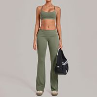 Nouvel Arrivage Ensemble de Yoga pour Femme 2 Pièces : Soutien-gorge de Sport Rembourré à Bretelles Croisées et Leggings Évasés à Taille Relevée, Couleur Unie, Respirant, Tenue de Fitness
