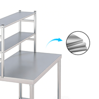 Plan de travail en acier inoxydable 304 anti-rouille, 2 niveaux, pieds ronds, table de travail en acier inoxydable pour la restauration et la cuisine
