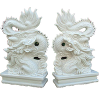 Sculpture de nuage à double dragon en marbre blanc, relief de dragon porte-bonheur, statue en pierre sculptée à la main, résistante aux intempéries, pour extérieur
