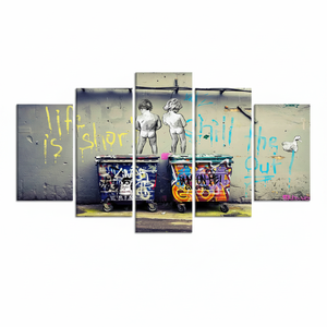 Banksy Life is Short Printed <b>Canvas</b> <b>Wall</b> <b>Art</b> - Naked Boys Graffiti,SET OF 5 MIX <b>CANVAS</b> - Product Image 2