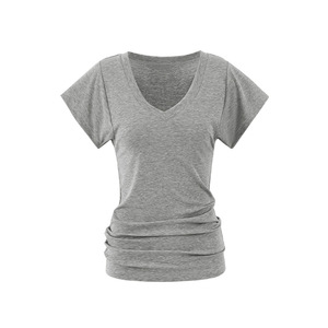 <span class=keywords><strong>T</strong></span>-<span class=keywords><strong>shirt</strong></span> décontracté <span class=keywords><strong>gris</strong></span> uni vintage à col en V pour <span class=keywords><strong>femme</strong></span>, coupe ajustée, en coton/élasthanne respirant et extensible, vente en gros OEM - Product Image 1