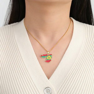 Collier en acier inoxydable avec pendentif <span class=keywords><strong>carte</strong></span> drapeau Afrique Amérique Latine, chaîne de clavicule étanche, bijoux en gros - Product Image 4