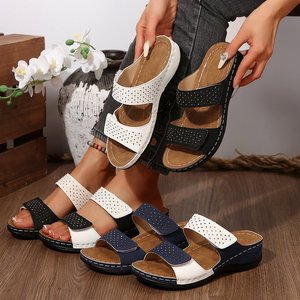 Zapatillas de plataforma para mujer, zapatos de playa transpirables con punta abierta para verano, para exteriores, en negro, blanco y azul, talla grande - Product Image 1