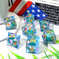 Set Dadu Resin Tepi Tajam DND dengan Desain Inti Cairan Ikan dan Bunga Tersemat, Dadu RPG Polihedral untuk Dungeons and Dragons-LQ1