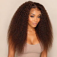 Perruque Lace Front HD 13x4 en Cheveux Humains Bouclés Crépus Brun Foncé, Pré-épilée, Ligne de Cheveux Naturelle, Sans Colle, pour Femmes Noires
