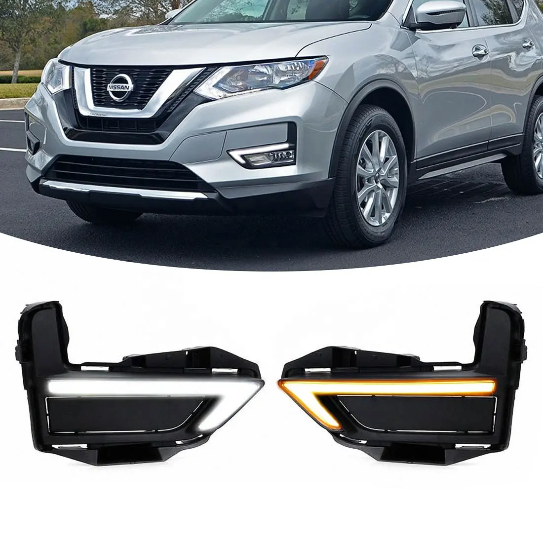 Car Headlights LED Fog Lights DRL Lamps Daytime Running Lights for Nissan X-trail Rogue 2017 2018 2019 Auto Accessories