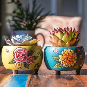 Maceta de cerámica para plantas, diseño Floral pintado a mano, suculenta, <span class=keywords><strong>Cactus</strong></span>, bonsái, maceta para flores - Product Image 3