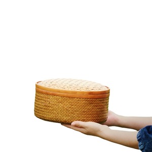 <b>Bamboo</b> Woven Storage Box Round Double Tier Handmade Kitchen Food <b>Container</b> - Product Image 5