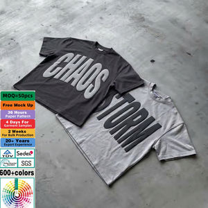 T-Shirt Nera di Alta Qualità con Stampa 3D in Rilievo, Magliette Hip Hop Streetwear per Uomo, T-Shirt Oversize in Cotone Pesante - Product Image 1