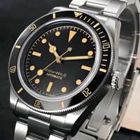 Montre automatique de plongée rétro personnalisée avec logo OEM, saphir luminescent, revêtement AR, lunette en céramique bidirectionnelle, montre pour homme