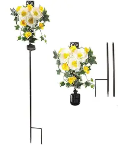 FREE SAMPLE Garden Solar Lights Outdoor Cross with White Camellia Flower Solar Stake Lights with Led Warm White Decorative