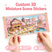 Autocollants de scène miniature 3D multicouche personnalisés, style Kawaii, mignons, thème Sakura, fleurs de cerisier roses, style japonais