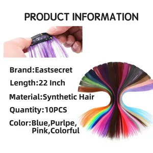 Colored Highlight 22 Inch Synthetic Hair Extensions <b>Rainbow</b> Long Straight Hairpieces for Women Kids Girls Purple Pink Blue - Product Image 3