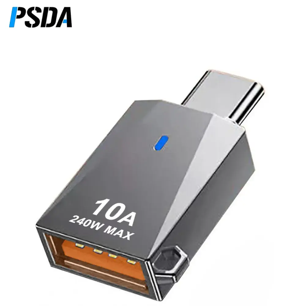 Adaptateur PSDA 10A 240W MAX OTG type-c vers lecteur de carte USB 3.0 avec lumière pour Macbook Xiaomi Samsung S20 POCO USB-C OTG femelle C