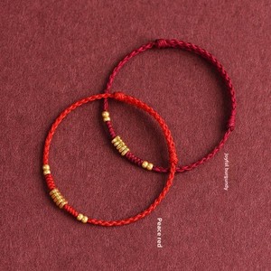 Bracelet en corde de fer rouge <span class=keywords><strong>Wufu</strong></span> Ankang avec perles dorées porte-bonheur pour femme, tressé à la main, pour cette année de vie, cadeau porte-bonheur - Product Image 2
