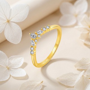 Elegante Tiara en Forma de V, Anillos de Plata 925 Chapados en Oro para Niñas <span class=keywords><strong>con</strong></span> Piedras de Circonita Cúbica en Forma de Pera y Marquesa - Product Image 4