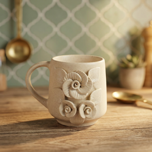 แก้วกาแฟเซรามิก ลายนูนดอกไม้ ผิวด้าน สไตล์วาบิซาบิ สำหรับใช้ในบ้าน - Product Image 1