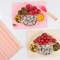 Assiette à dîner pour bébé en silicone sans BPA, design de dessin animé, vaisselle d'entraînement pour enfants avec aspiration, assiette d'alimentation en silicone de qualité alimentaire pour bébé