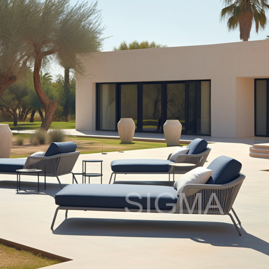 Hotel garden Outdoor furniture Aluminum Frame hand-woven rope sunbed For Swimming Pool sun loungers