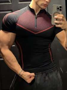 Men's Half Zip <b>Mock</b> <b>Neck</b> Compression T-Shirt Short Sleeve Quick Dry Gym Workout <b>Top</b> Breathable Fitness Bodybuilding Tee - Product Image 4