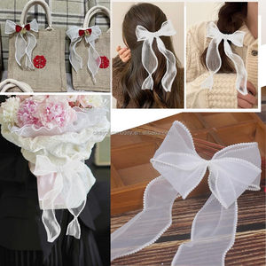 Va bene 1.5 pollici largo 5 metri nastro bianco con bordo in finta perla rete di Organza nastro liscio coda di pesce nastri trasparenti trasparenti per regalo - Product Image 6